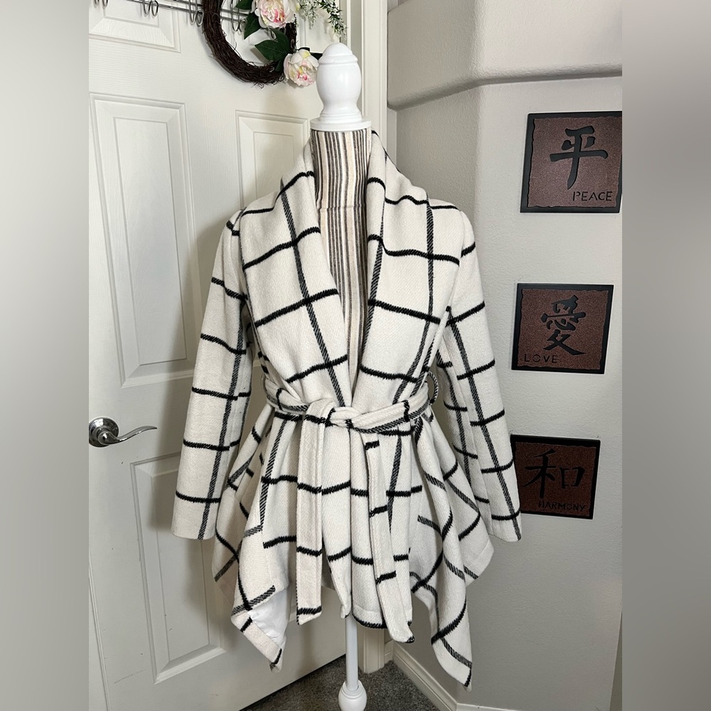 CHICWISH $130 Turn Down Shawl Collar Asymmetric Hemline Wool Blend Coat XXS - Picture 4 of 12